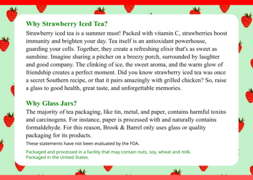 1.5lbs Strawberry Flavored Premium Black Tea - Brook & Barrel Organic Tea | Glass Jar - Image 12