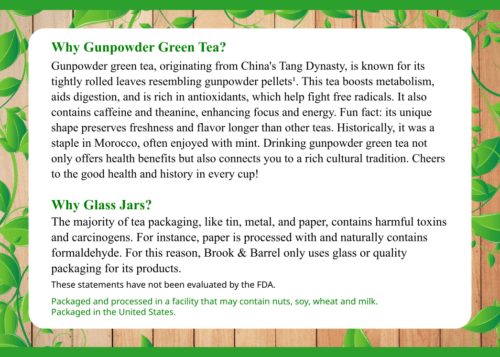 1.5lbs USDA Organic Gunpowder Green Tea - Brook & Barrel Tea: 1.5lbs - Glass Jar - Image 10