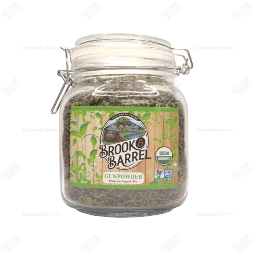 1.5lbs USDA Organic Gunpowder Green Tea - Brook & Barrel Tea: 1.5lbs - Glass Jar