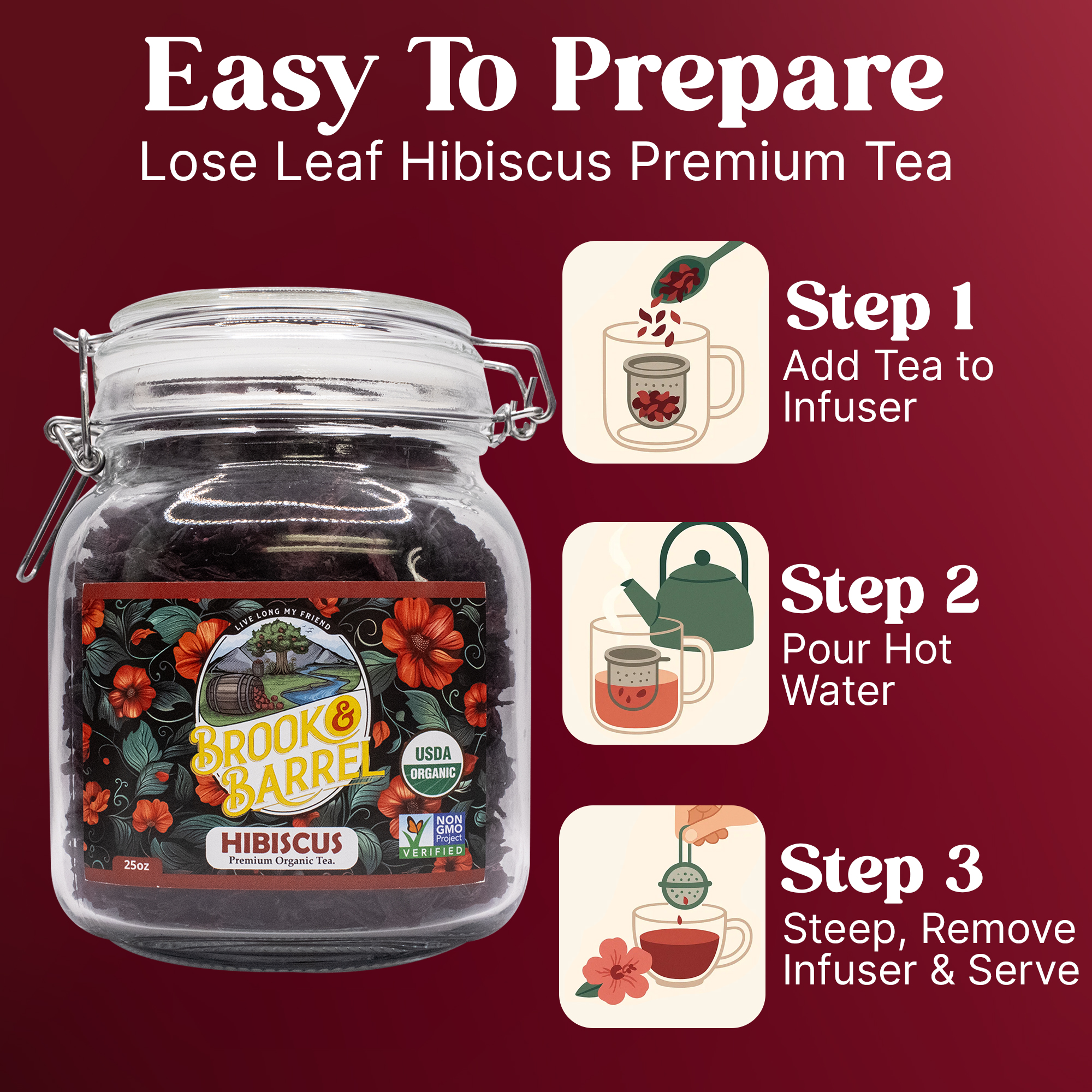 1.6lbs USDA Organic Hibiscus Tea - Brook & Barrel Tea (Glass Jar) 12 1.6lbs USDA Organic Hibiscus Tea - Brook & Barrel Tea (Glass Jar) - Image 12