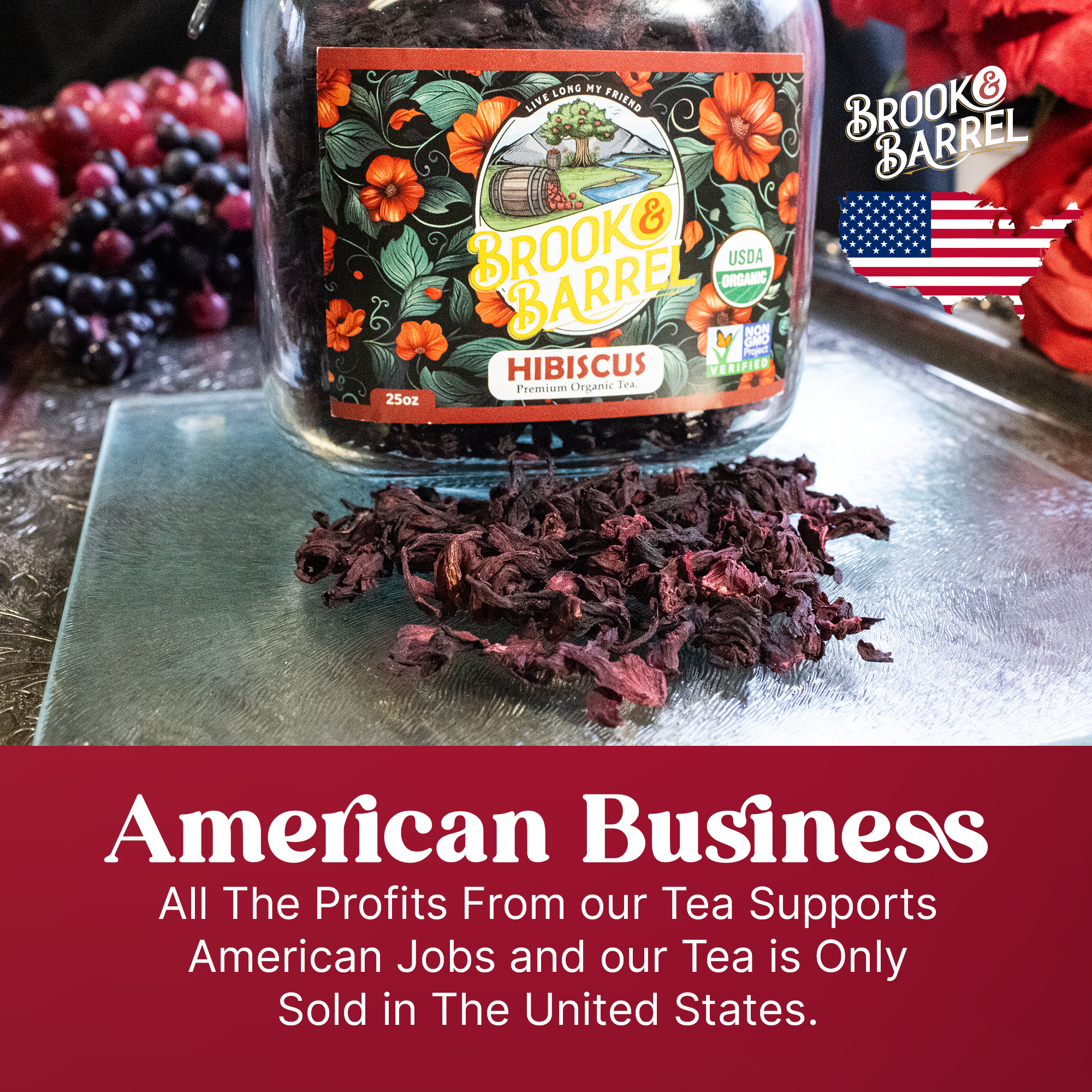 1.6lbs USDA Organic Hibiscus Tea - Brook & Barrel Tea (Glass Jar) 6 1.6lbs USDA Organic Hibiscus Tea - Brook & Barrel Tea (Glass Jar) - Image 6