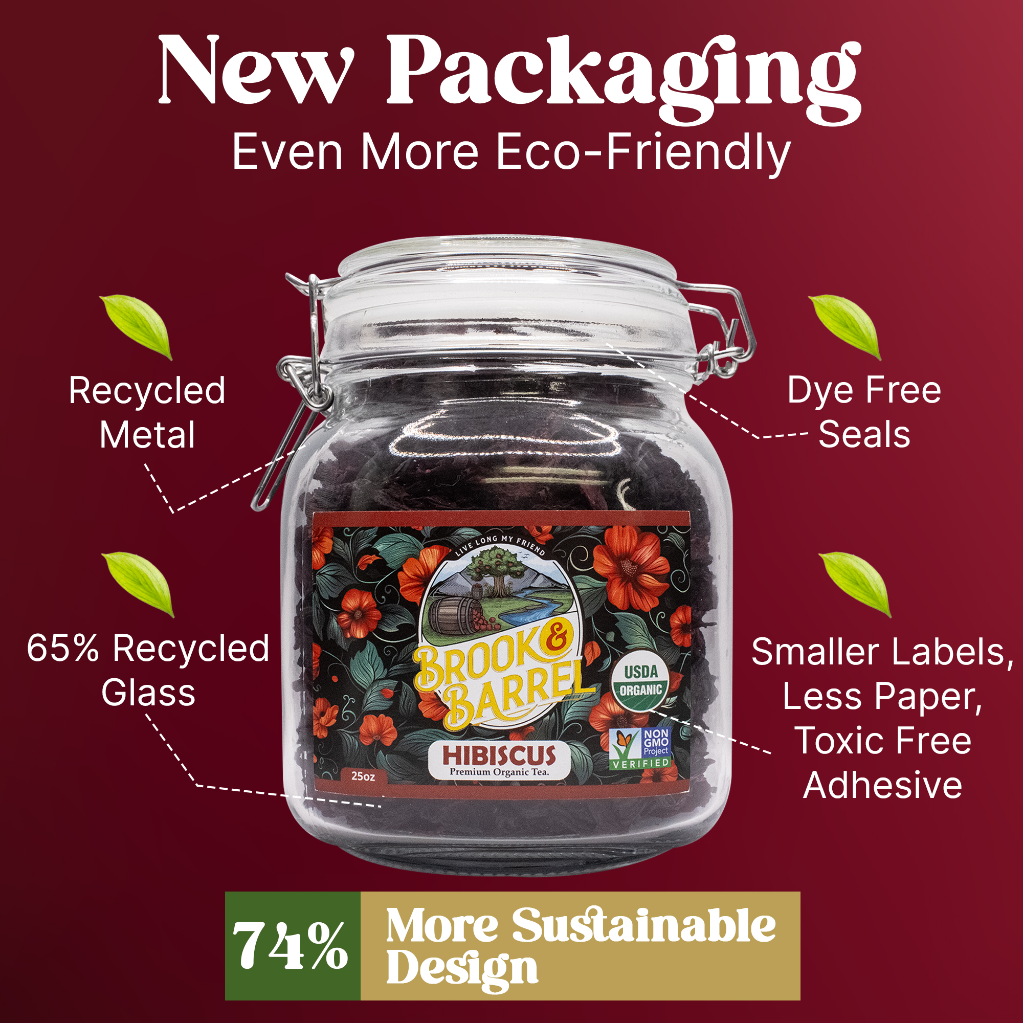 1.6lbs USDA Organic Hibiscus Tea - Brook & Barrel Tea (Glass Jar) 5 1.6lbs USDA Organic Hibiscus Tea - Brook & Barrel Tea (Glass Jar) - Image 5