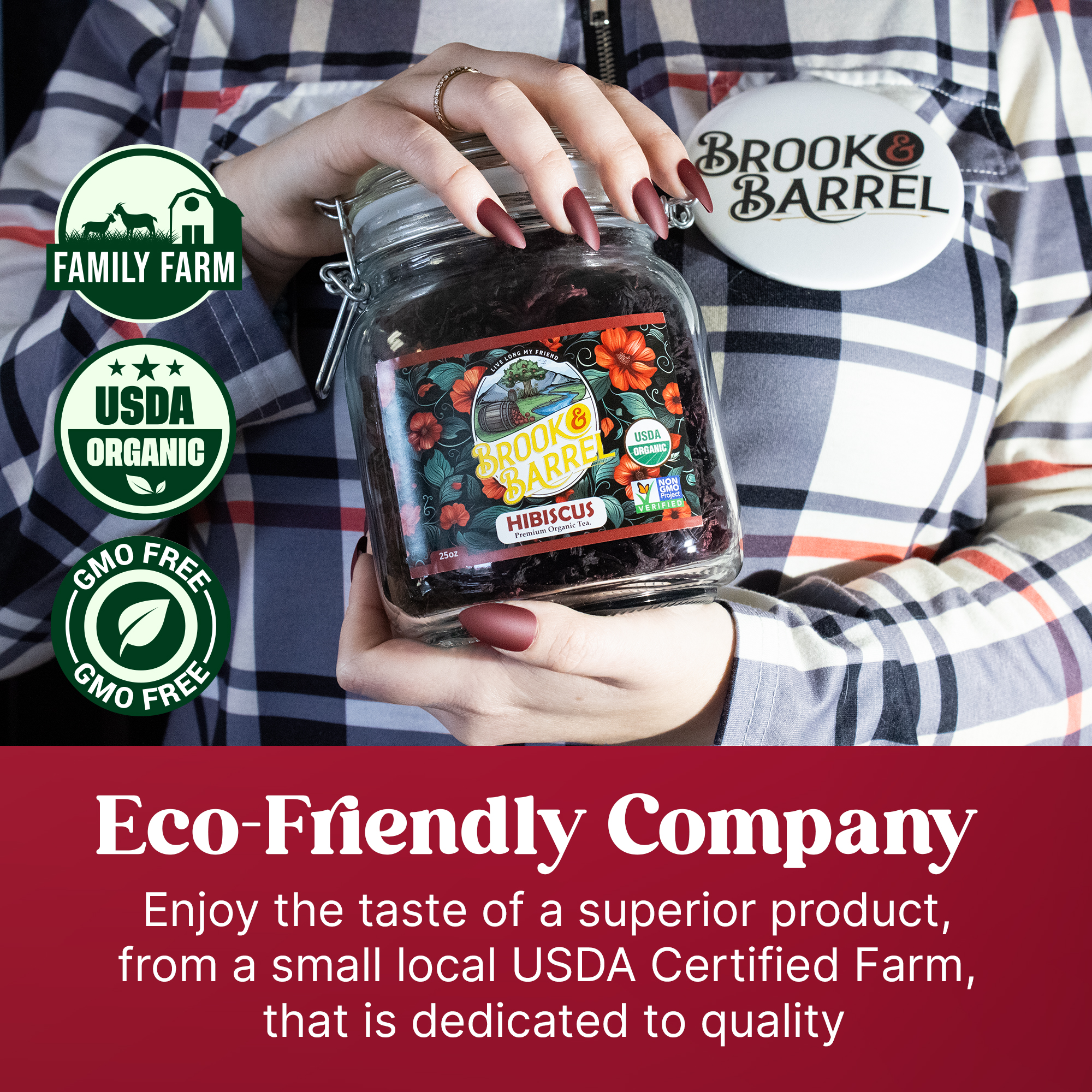 1.6lbs USDA Organic Hibiscus Tea - Brook & Barrel Tea (Glass Jar) 2 1.6lbs USDA Organic Hibiscus Tea - Brook & Barrel Tea (Glass Jar) - Image 2