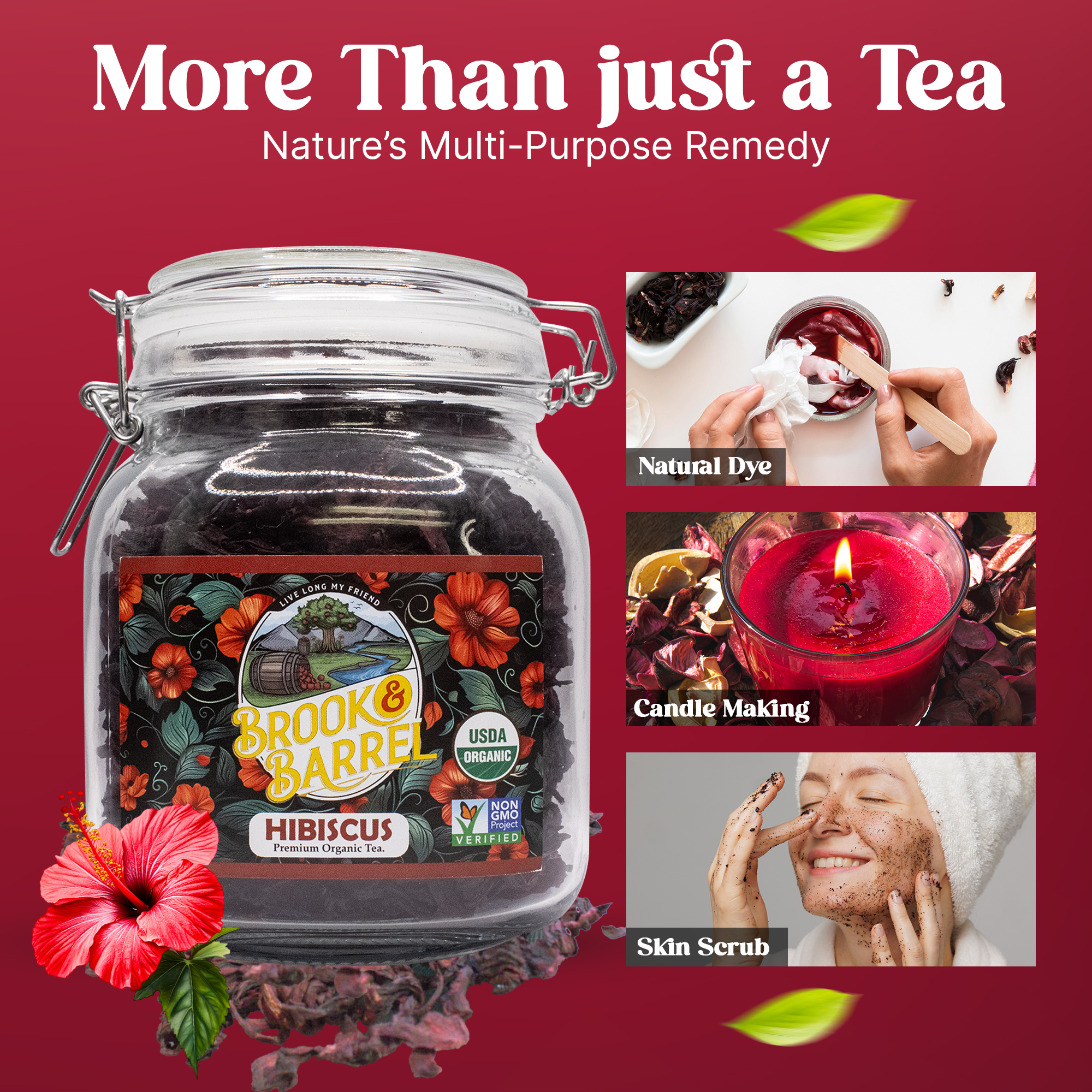 1.6lbs USDA Organic Hibiscus Tea - Brook & Barrel Tea (Glass Jar) 8 1.6lbs USDA Organic Hibiscus Tea - Brook & Barrel Tea (Glass Jar) - Image 8