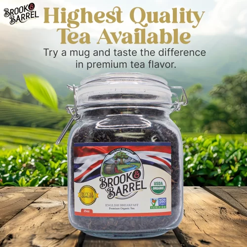 1.6lbs USDA Organic English Breakfast Tea – Brook & Barrel Tea - Glass Jar - Image 9