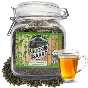 Alternative view of 1.6lbs USDA Organic Gunpowder Green Tea - Brook & Barrel Tea - Glass Jar
