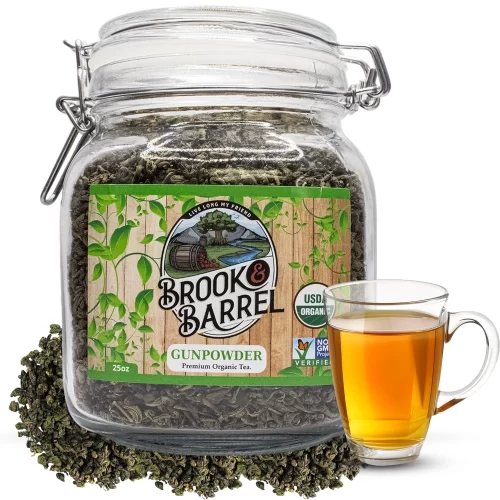 1.6lbs USDA Organic Gunpowder Green Tea - Brook & Barrel Tea - Glass Jar - Image 2
