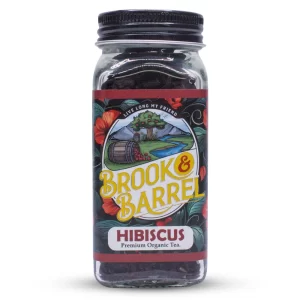 Brook & Barrel Loose Leaf Organic Hibiscus Tea Sample – USDA Certified Organic Herbal Tea in 6oz Glass Jar, Caffeine-Free Floral Tart Tea