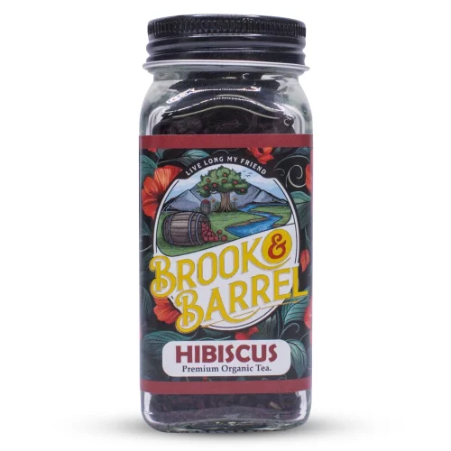 Brook & Barrel Loose Leaf Organic Hibiscus Tea Sample – USDA Certified Organic Herbal Tea in 6oz Glass Jar, Caffeine-Free Floral Tart Tea
