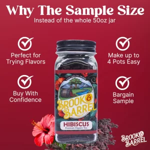 Alternative view of Brook & Barrel Loose Leaf Organic Hibiscus Tea Sample – USDA Certified Organic Herbal Tea in 6oz Glass Jar, Caffeine-Free Floral Tart Tea