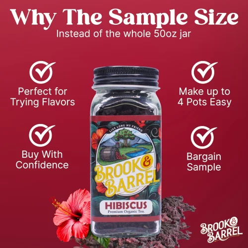Brook & Barrel Loose Leaf Organic Hibiscus Tea Sample – USDA Certified Organic Herbal Tea in 6oz Glass Jar, Caffeine-Free Floral Tart Tea - Image 2