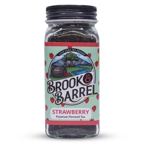 Brook & Barrel Organic Strawberry Black Tea – Loose Leaf USDA Certified Organic Tea Sample, Flavored Black Tea in 6oz Glass Jar