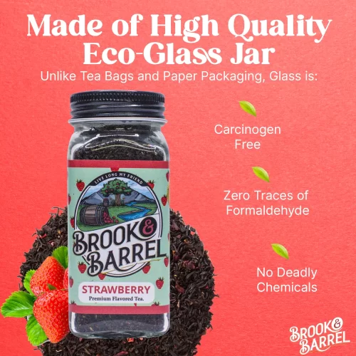 Brook & Barrel Organic Strawberry Black Tea – Loose Leaf USDA Certified Organic Tea Sample, Flavored Black Tea in 6oz Glass Jar - Image 12