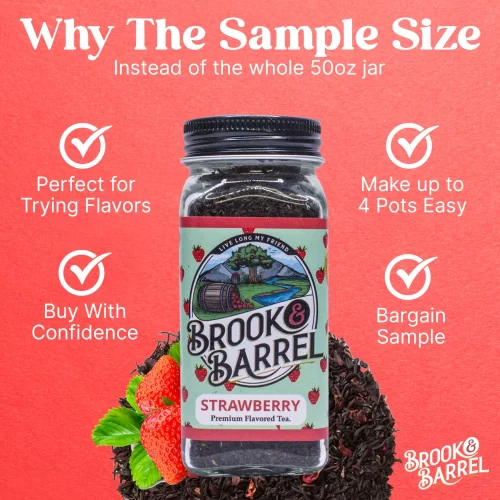 Brook & Barrel Organic Strawberry Black Tea – Loose Leaf USDA Certified Organic Tea Sample, Flavored Black Tea in 6oz Glass Jar - Image 2